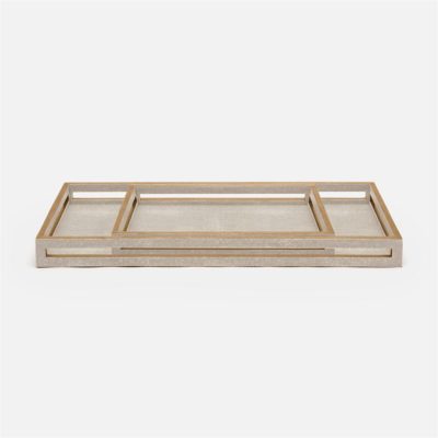 Elegant wooden tray with a rectangular shape and a light wood finish, placed on a white surface against a neutral background.
