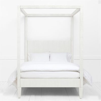 Elegant Sorn Faux Shagreen bed in pristine white, showcasing full canopy and sturdy 4-post design.