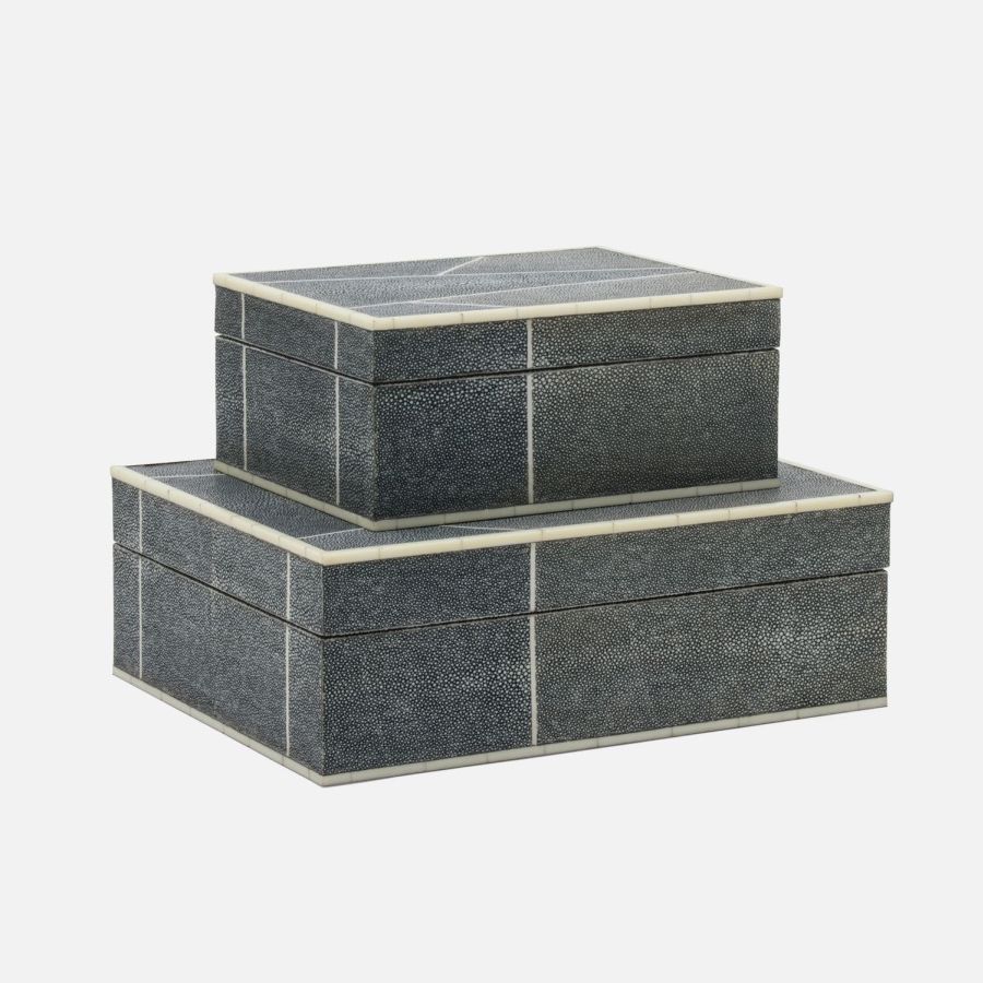 Large faux shagreen brick box in geometric pattern, sleek design, artful accent piece.