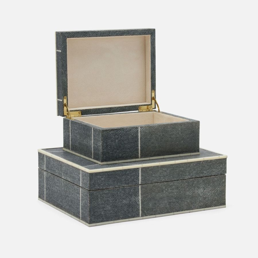 Stylish faux shagreen brick box with unique geometric pattern, in an elegant shade of mushroom.