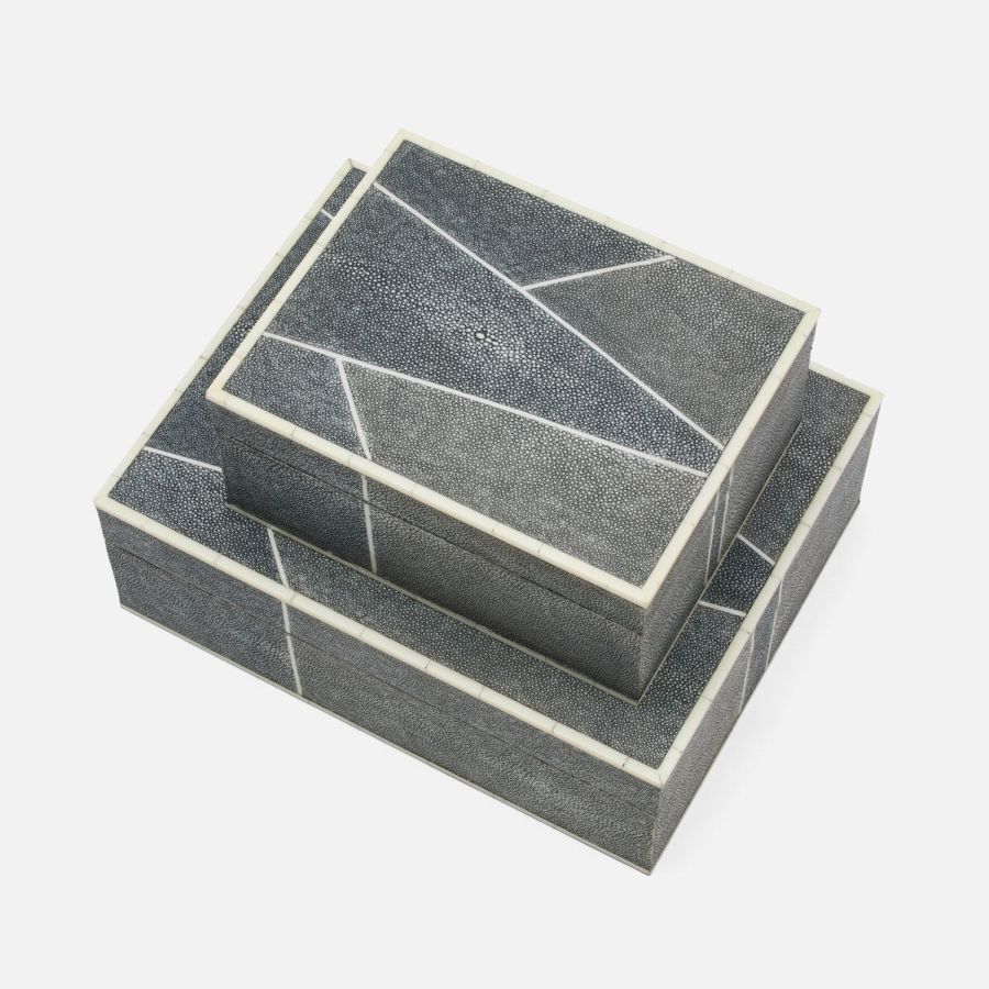 Geometric patterned faux shagreen brick box, large size, modern decor accent piece.