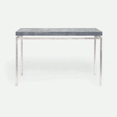 Grey faux shagreen large console table with clean lines.