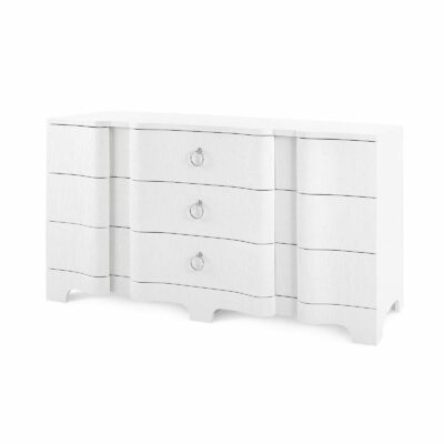 Brigid Extra Large Grasscloth Dresser with Silver Ring Pulls in Natural