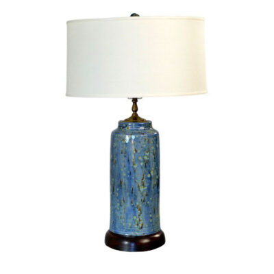 Glazed Ceramic Tea Jar Lamp in Blue Glaze