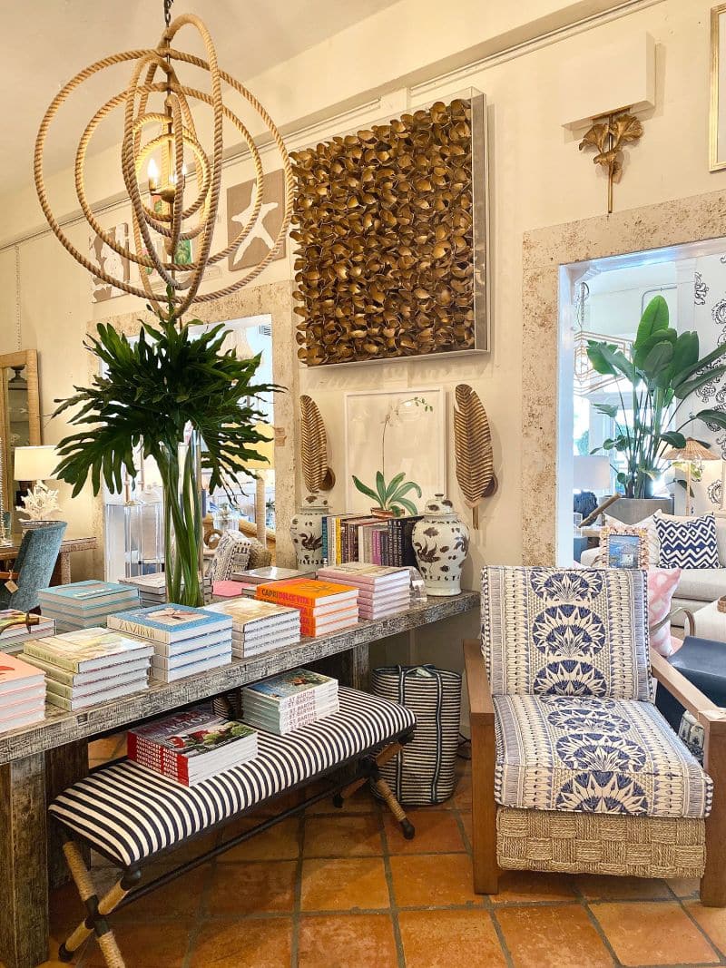 Round chandelier with rope design, hanging from ceiling in store display
