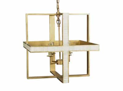 Princeton Cubist Chandelier with antiqued brass finish and ivory bone tiles.
