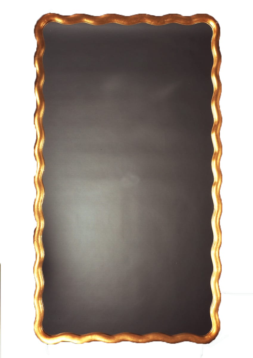 Large scalloped mirror with antique gold leaf art nouveau design, featuring undulating moulding.
