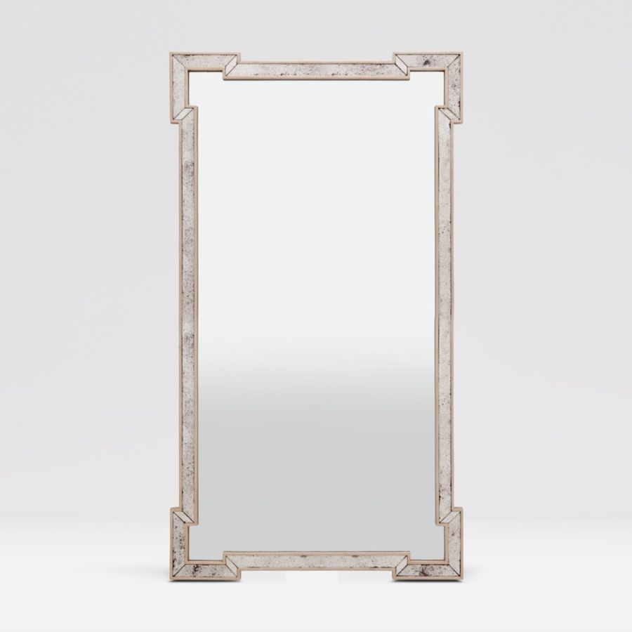 Antique-style wall mirror with decorative cut panel frame, shown in front view.