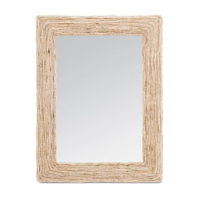 Abaca woven intertwined rope mirror with a rectangular frame, featuring a natural wicker texture and a reflective surface.