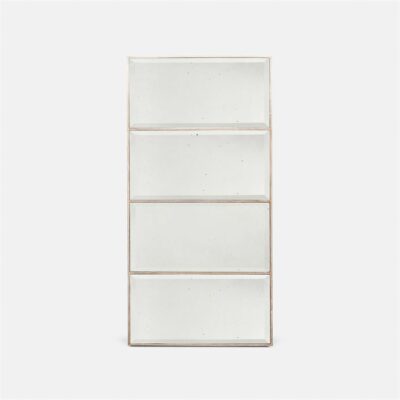 Four-paneled wall mirror with metallic finish.