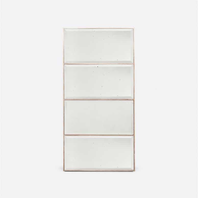 Four-paneled wall mirror with metallic finish.