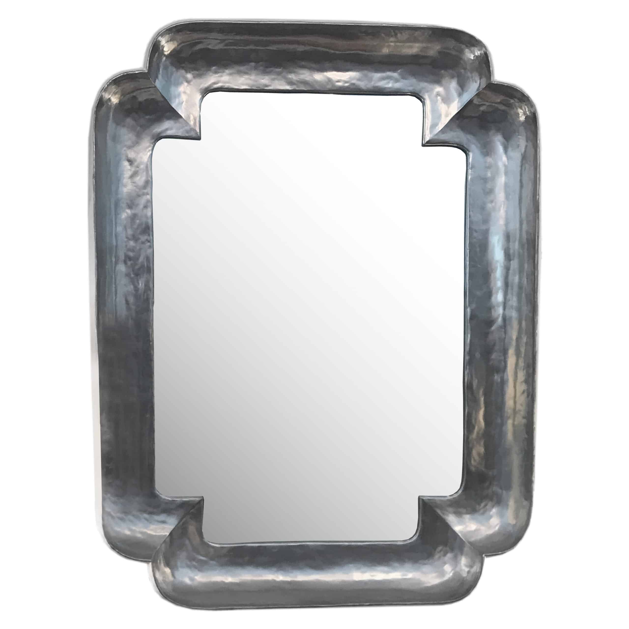 Small Clipped Corner Mirror with Gold Inside, Close-up View