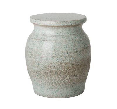 Splash glazed ceramic garden stool with speckled pattern