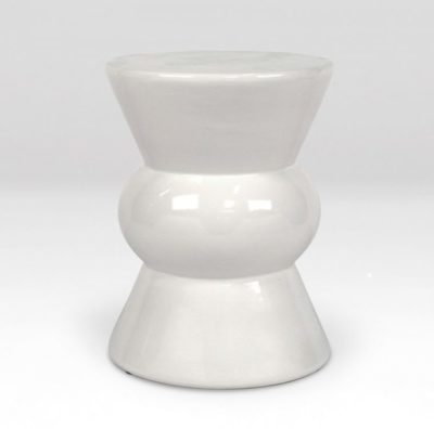 Ceramic stool in white, featuring a unique bowtie design.