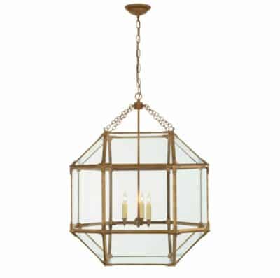 Large ornate lantern with frosted glass and candelabra sockets in an antique zinc finish.