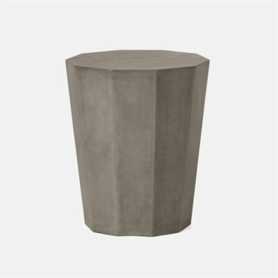 Fluted outdoor concrete stool, gray finish.
