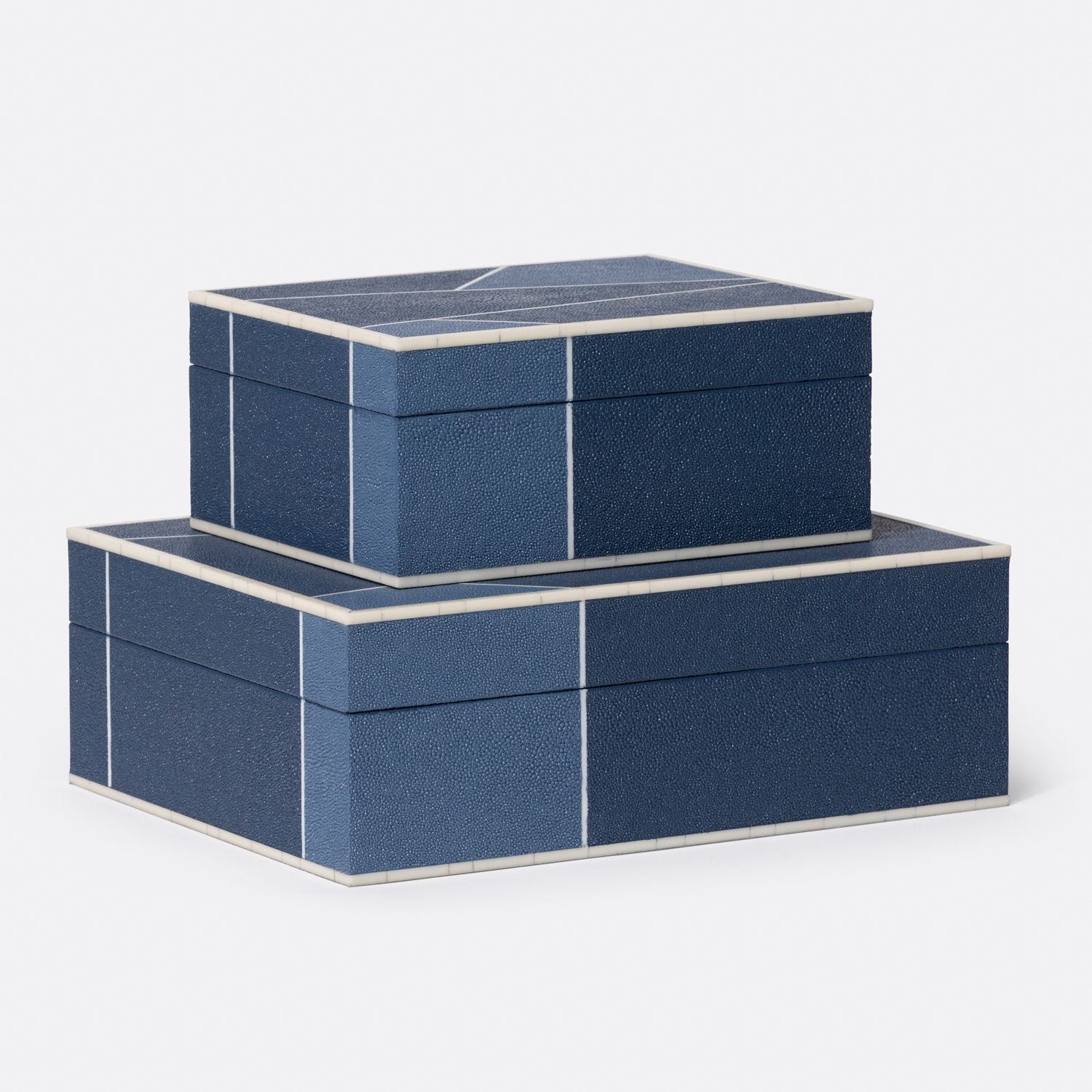 Geometric patterned faux shagreen brick box, side profile view.