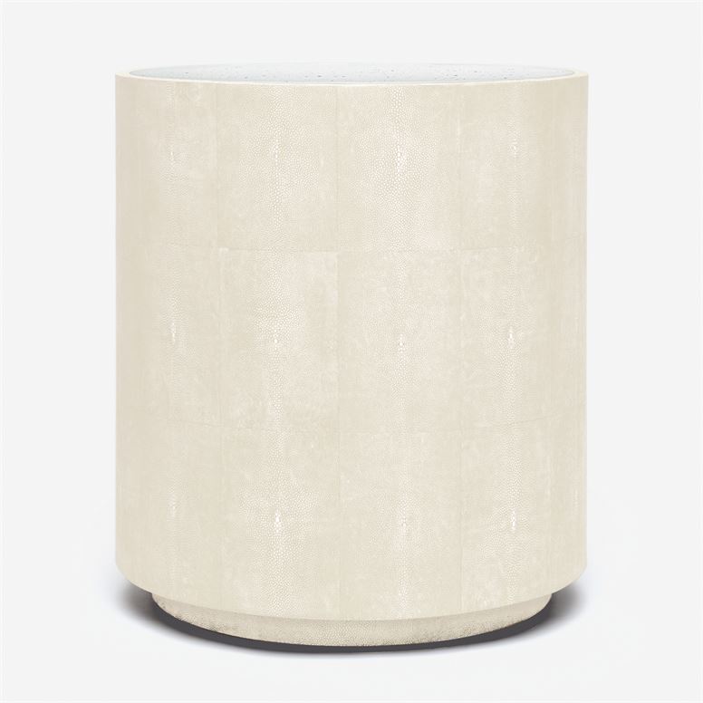 Faux Shagreen side table with antiqued mirrored top available in various colors including grey dark mushroom ivory navy sand snow or turquoise