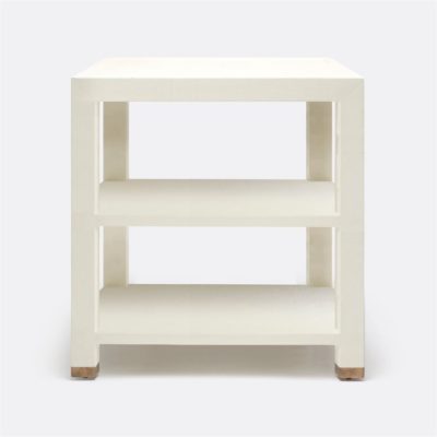 Small, white side table with two shelves and gold accents, available in various styles and colors.