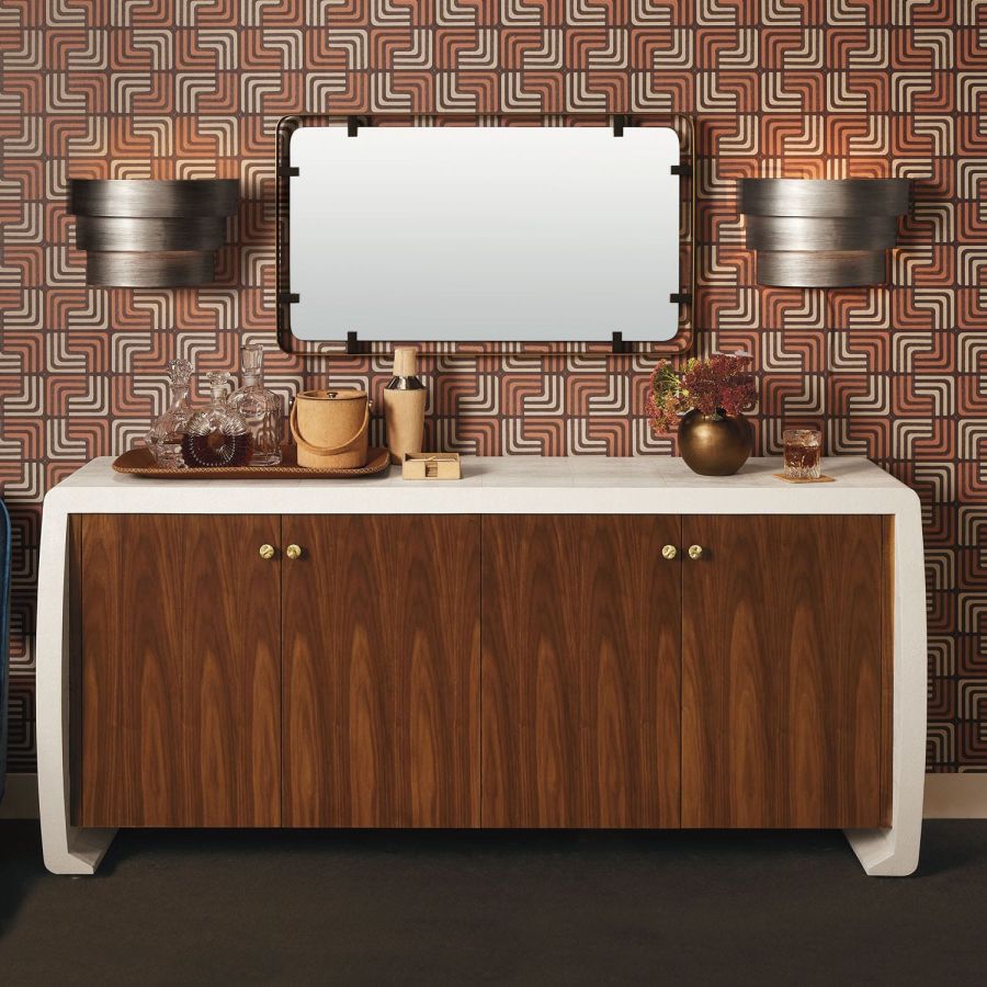 Metal Clip Mirror in Bronze Steel, showcasing elegant design on wooden dresser.