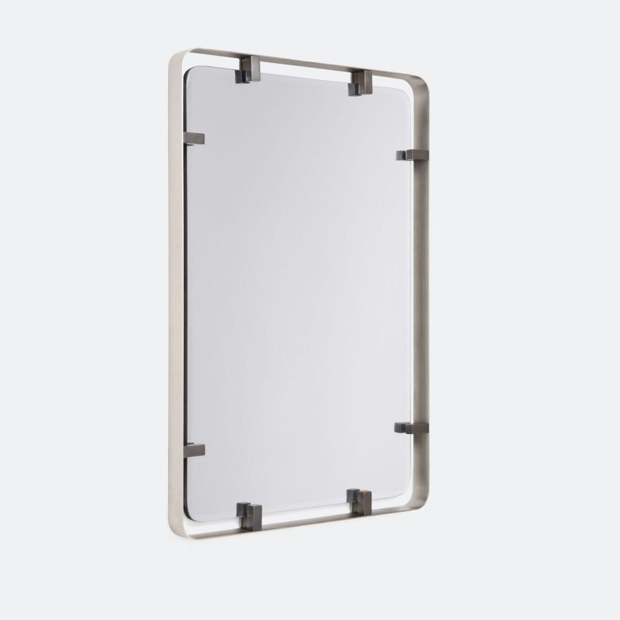 A sleek, metal-framed mirror with clip attachment, perfect for your bathroom or dresser.