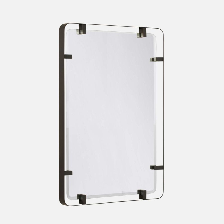 Close-up of Metal Clip Steel Mirror in Pewter, Bronze, or Matte Brass finish.