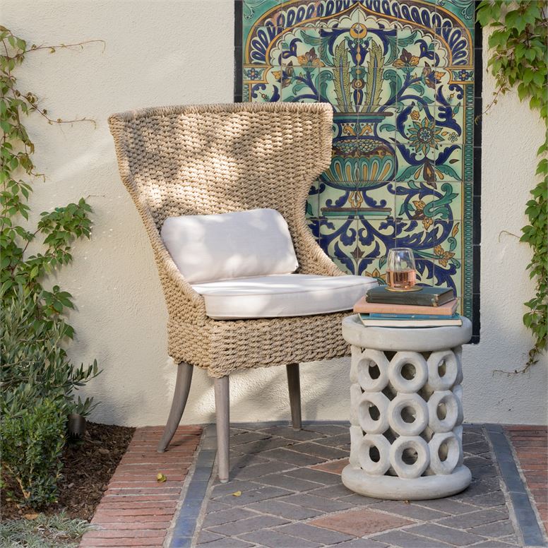 Dohnet Concrete Outdoor Stool in Reconstituted Stone, Flat White.