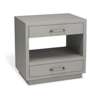 Grey Aiden Faux Linen Nightstand with glass top