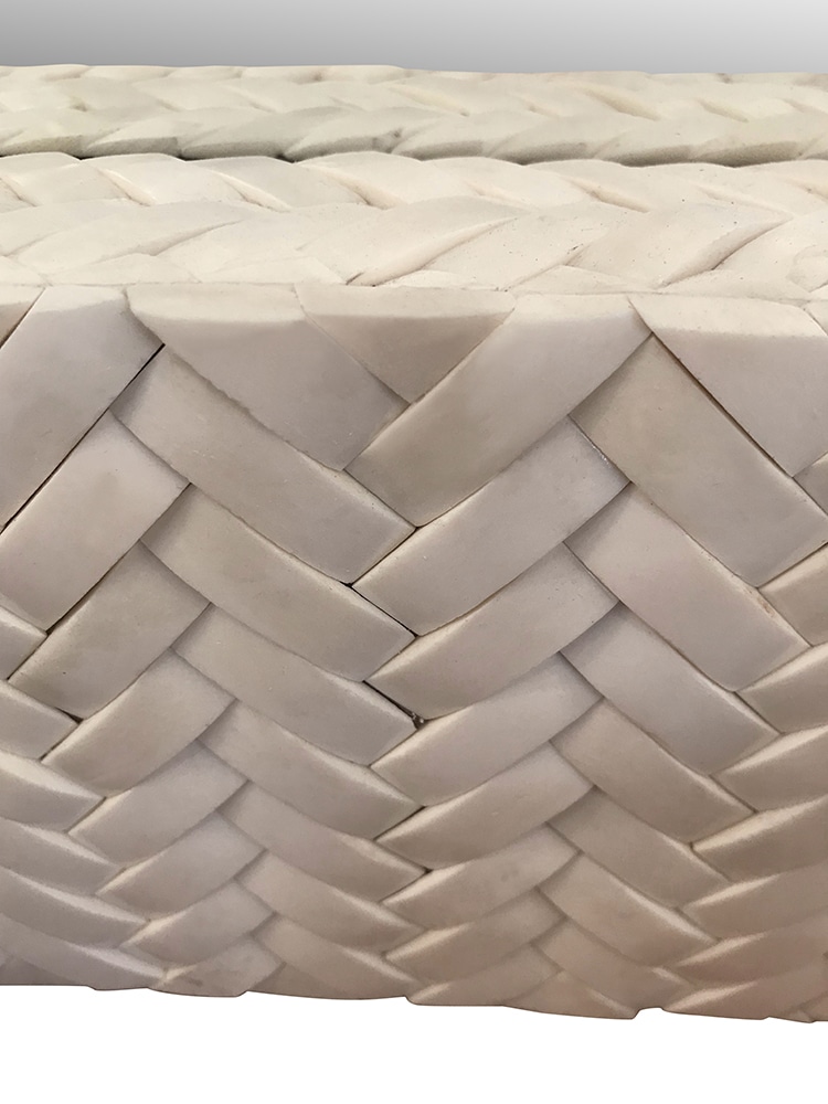 Basket weave bone framed mirror