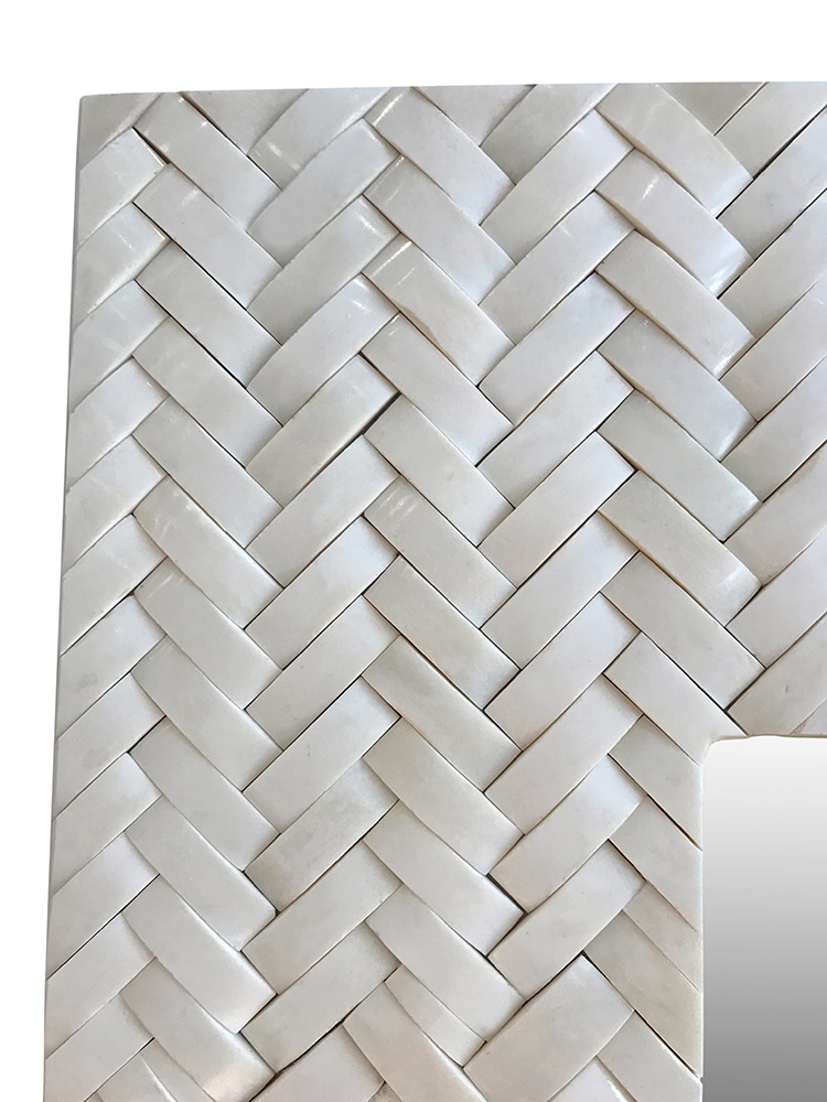Basket weave mirror with bone frame