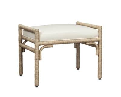 Abaca rope ottoman with Asian style rope band apron detailing and muslin cushion