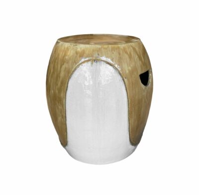 Two-tone stool with unique texture, glaze imperfections, pale blue and white option in Los Angeles.