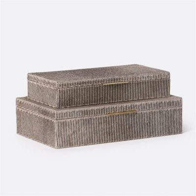 Large winn hair on hide box in brown candy striped pattern with natural variation to be expected 14 5 inches long by