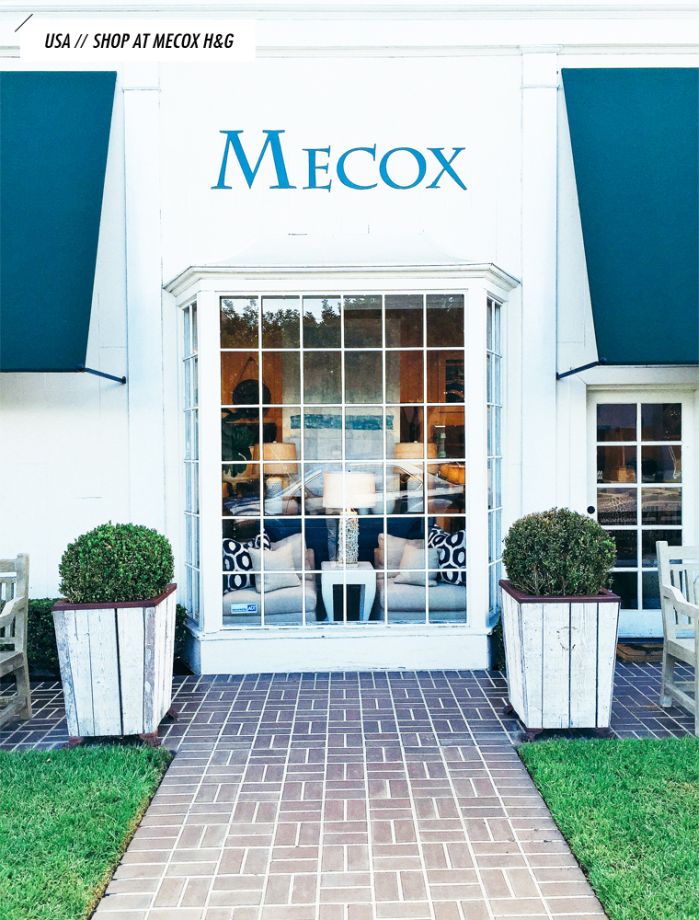 The image shows a storefront with the sign Mecox prominently displayed above the entrance The store has a white facade and is