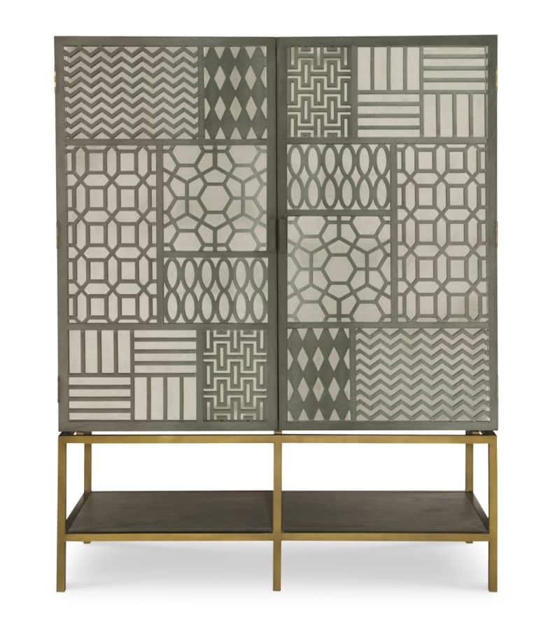 The image displays a modern geometric wall decoration with a dark frame and a light background featuring an intricate pattern It is