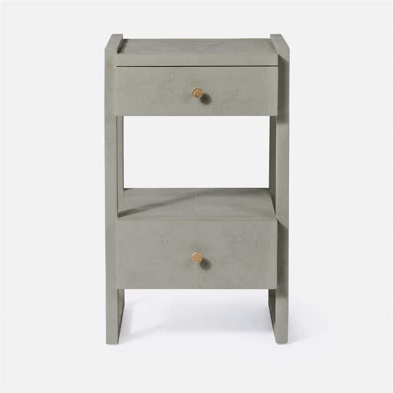 A large gray nightstand with a single drawer and a shelf, standing against a white background.