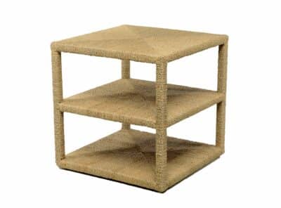 Tucker three tier rope side table in natural finish, mahogany wood frame