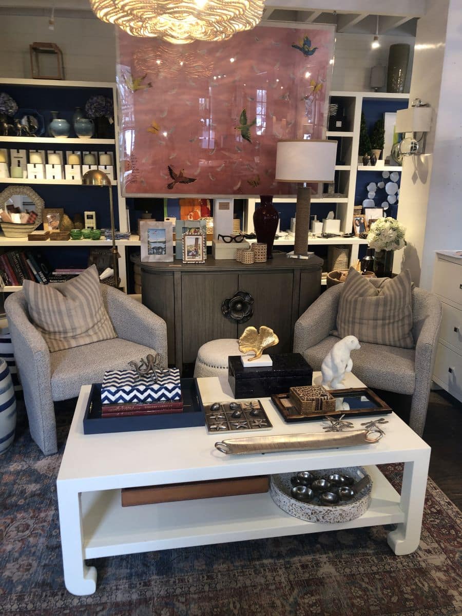 Ming style faux raffia coffee table, showcasing French gray finish in West Warehouse