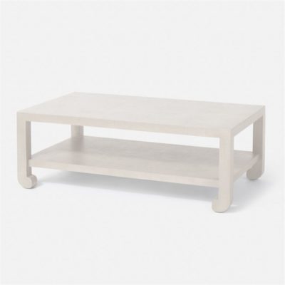 White coffee table with a simple design, placed against a white background.