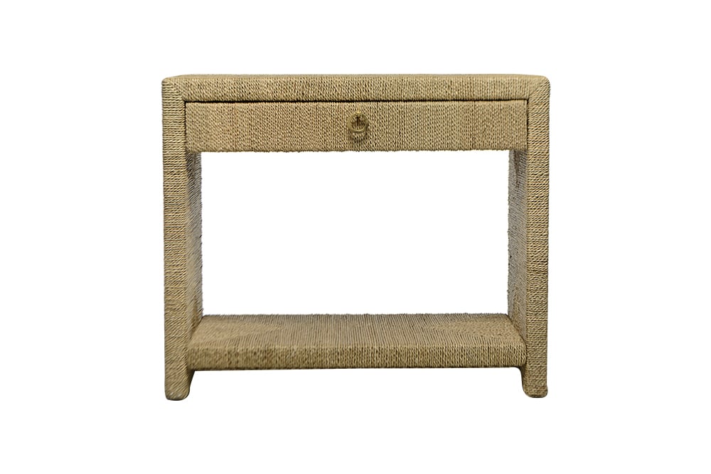 Tall Tucker Rope Side Table with Drawer in Natural Finish, Mahogany Wood Frame