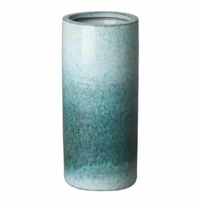 Ceramic umbrella stand with a glossy green finish.