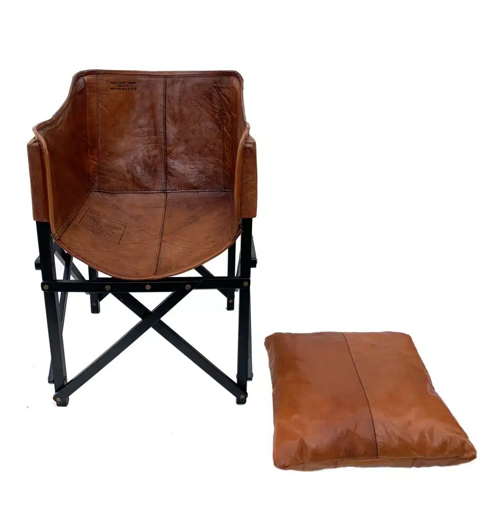 Leather Paris Cafe Chair stained dark teak frame loose cushion hand tanned limited stock available special pricing 1895 per chair 2 in