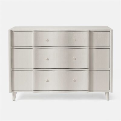 Three-drawer Essy Faux Raffia dresser, French Gray finish