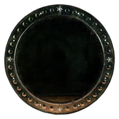 Large round antiqued Venetian bubble frame mirror