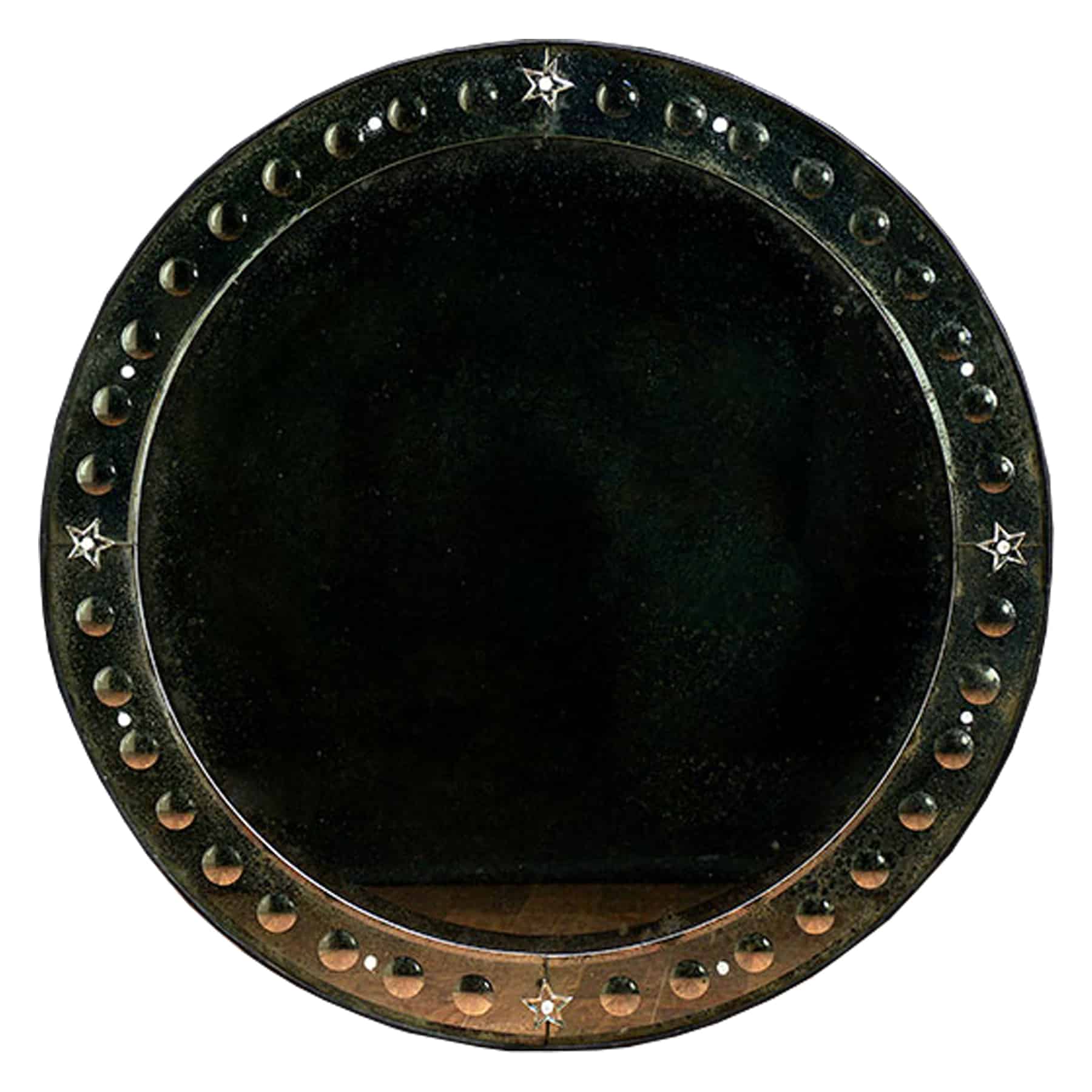 Large round antiqued Venetian bubble frame mirror
