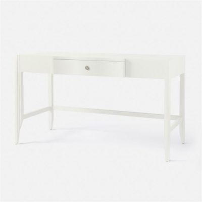 White desk with a soft close drawer, available in pristine or French gray.