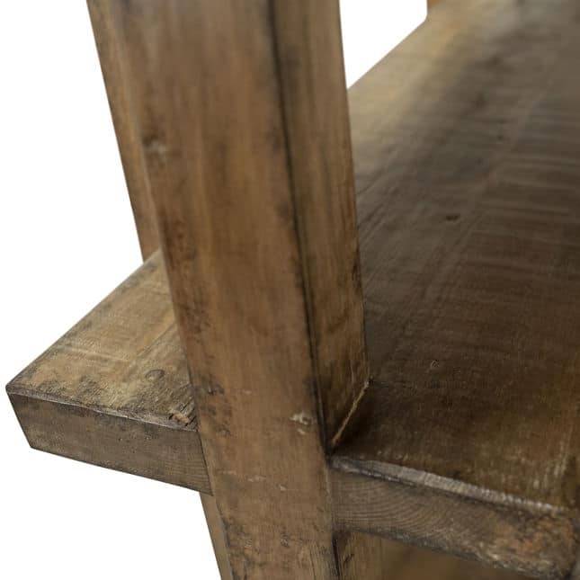Close-up of Hans Reclaimed Wood Bookcase in light white wash finish, showcasing its rustic charm and robust construction.