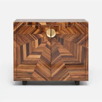 Small Willem Banana Bark Buffet with geometric design and split leaf hardware featuring natural variation in size and color range from beiges