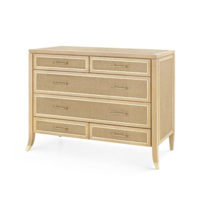 Tan and brown dresser with drawers