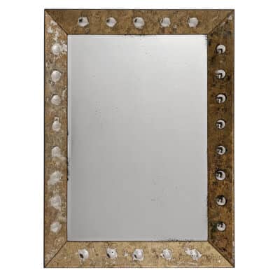 Aged Venetian style gold mirror, rectangular shape, antiqued finish.
